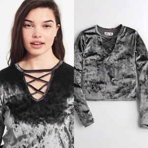 Grey Velvet Hollister Cross-Front Top